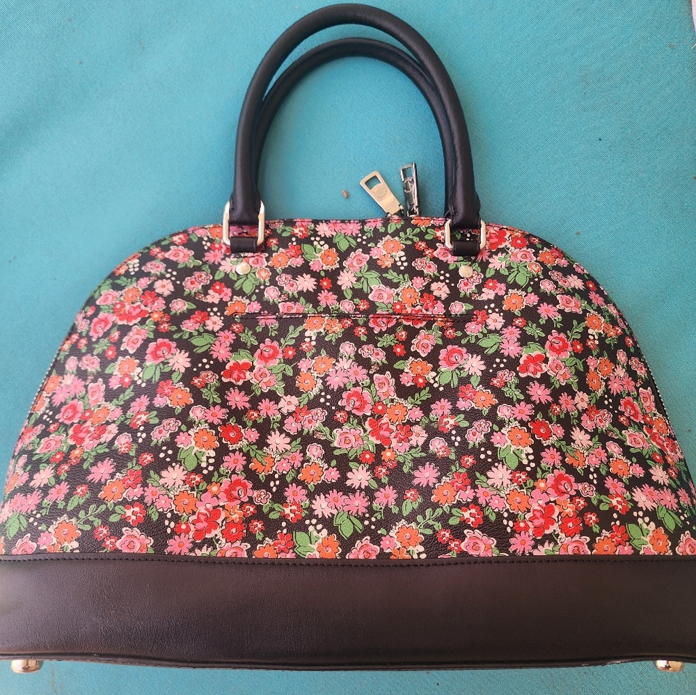 Coach Black Floral Dome Satchel with Pink Orange & Green Accents - Picture 6 of 15